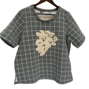 𝅺JUNAROSE🖤Grey Oversized Windowpane Short Sleeve Sweatshirt Top Size M